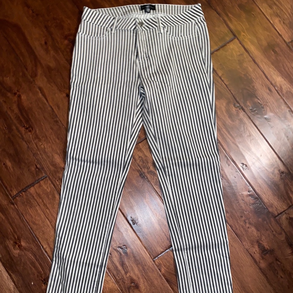 Black and white stripe skinny jeans